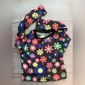 Flower Power Pattern T-Shirt Retro Hippie 60s Hip Hop size S